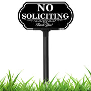 DXSIGN front view aluminum No Soliciting sign showing clear message and improved privacy