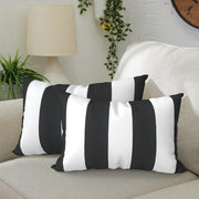 DYTXIII front view of two cabana black lumbar pillows, attractive outdoor accent