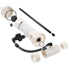 E-cowlboy installed in pool return plumbing behind filter, demonstrates easy installation
