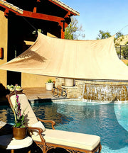e.share front view desert sand canopy showing full coverage benefit