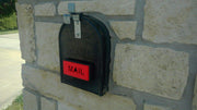 Earthtec front-mount flag front view showing bright red signal for visibility