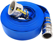 Eastrans front view showing blue 2" x 50' discharge hose and fittings, durable supply