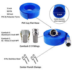 Eastrans full length 50 foot blue hose laid out, demonstrates flexibility and reach benefit