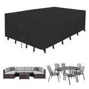 Easy-Going front view of cover protecting rectangular patio furniture, durable protection