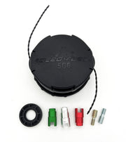 ECHO trimmer head front view showing fit and larger capacity benefit