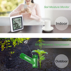 ECOWITT console screen close-up displaying time and moisture level for easy monitoring
