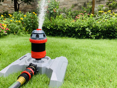 Eden sprinkler installed watering a lawn illustrating adjustable patterns and even coverage