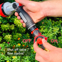 Eden connector attached to garden hose demonstrating fast tool swaps