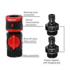 Eden close-up of flow control valve for instant shutoff convenience