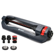 Eden weighted oscillating sprinkler front view shows stable base and coverage benefit