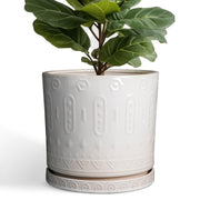 Eightpot ceramic pot front view showing modern white finish and pattern benefit decor