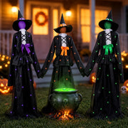 ELAMAS front view of three witches creating spooky yard centerpiece and curb appeal