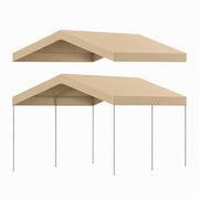 Elecoman beige canopy front view showing full 10x20 coverage and neat fit