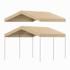 Elecoman beige canopy front view showing full 10x20 coverage and neat fit