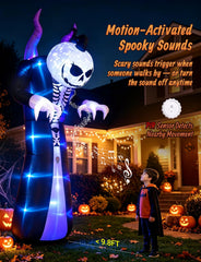 Elegear Grim Reaper pumpkin skull close-up with LED glow, highlights scary facial detail