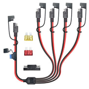 ELFCULB front view of 4-way splitter showing all four SAE ports and male plug, simplifies connections