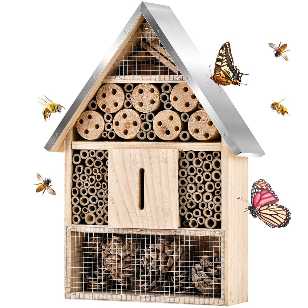 Elipark front view of hanging insect house showing entrance and protection benefit