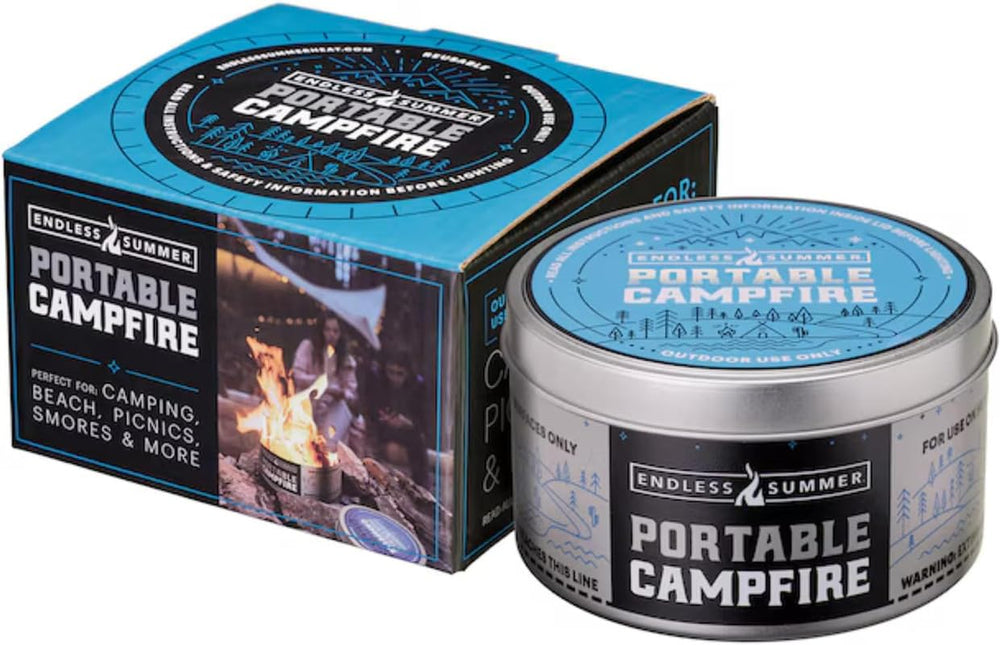 Endless Summer front packaging showing compact campfire can and travel-ready benefit