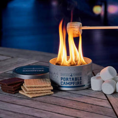 Endless Summer portable campfire in use at a campsite providing immediate warmth