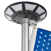 enrybia front view of solar flagpole light showing LED array and sleek housing for bright illumination