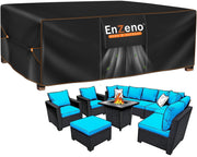 Enzeno front view of full patio cover protecting furniture and shedding rain