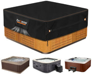 Enzeno front view of rectangular cover protecting spa, shows full coverage benefit