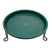 Erva ground level bird bath front view showing stable black steel ring and green dish for backyard enjoyment