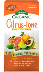 Espoma Citrus-tone front bag showing product name and packaging, clear organic benefits