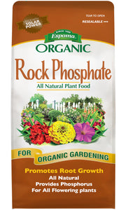 Espoma rock phosphate front packaging showing 7.25 lb bag and clear labeling to aid garden planning