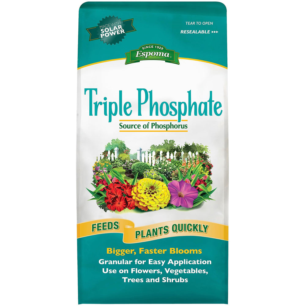 Espoma triple phosphate front bag showing label and easy application benefit