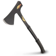 Estwing Camper's Axe front profile showing black forged head and long handle for balanced swings