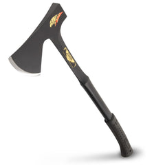 Estwing Camper's Axe front profile showing black forged head and long handle for balanced swings