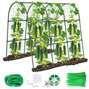 Eunice front view of packaged U-shape trellis showing kit contents and benefit of ready setup