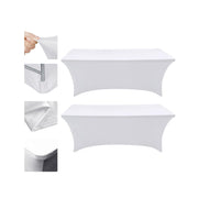 Eurmax front view of fitted white table cover shows clean professional finish