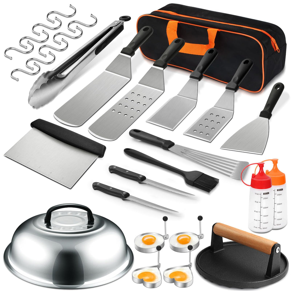 EWFEN front view of the 30-piece kit showing tools and gift box for organized grilling