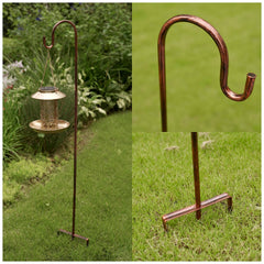 EXCMARK assembled shepherd hook in garden holding planter, improving outdoor styling