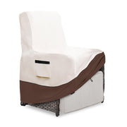 Exokugo front view of beige and brown recliner cover showing full protection