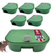 Exterminators Choice front view of six lockable bait stations showing discreet color and packaging benefit