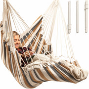 EXTIRIO front view of hammock chair showing roomy seat and footrest for comfort