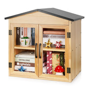 Exttlliy front view outdoor library showing shelves and window for easy selection