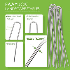 FAAYUCK staples inserted in weed barrier demonstrating secure hold