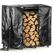 facka front view of 4ft firewood rack showing organized storage and durability