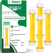 Faicuk front packaging showing four fly stick traps and quick setup benefit