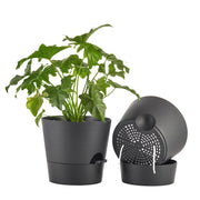 FaithLand front view of two 10-inch black planters showing modern design and stability