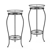 FaithLand front view of both black metal stands showing sleek display benefit
