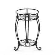 FaithLand front view black plant stand showing slim profile and two tiers for display