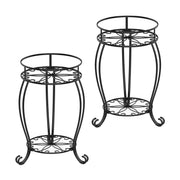 FaithLand front view of both black metal stands showing compact display benefit