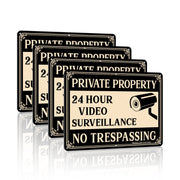 Faittoo front view of four 10x7in no trespassing signs showing clear wording and design benefit: visible deterrent