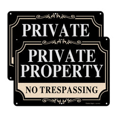 Faittoo front view of two signs showing clear private property message and elegant colors