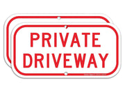 Faittoo front view of private driveway sign showing clear red lettering and visibility